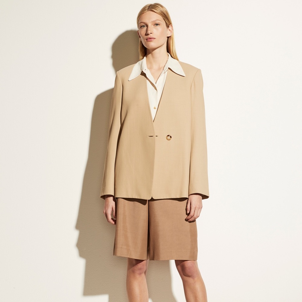 NWT $545 Vince Collarless Single-button Blazer In Straw